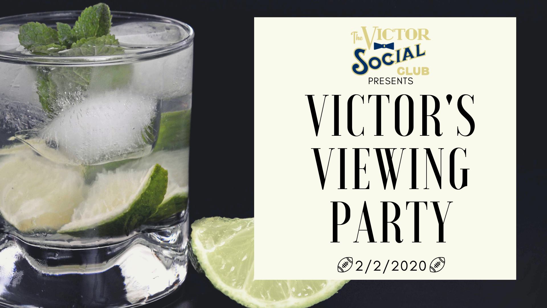Victor Social Club Super Bowl viewing party invitation